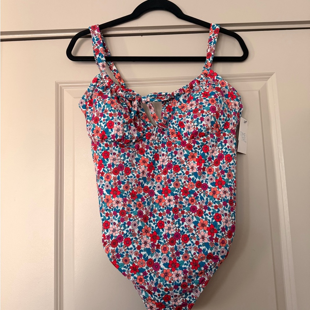 Bright Floral One-Piece Swimsuit - Pink & Blue